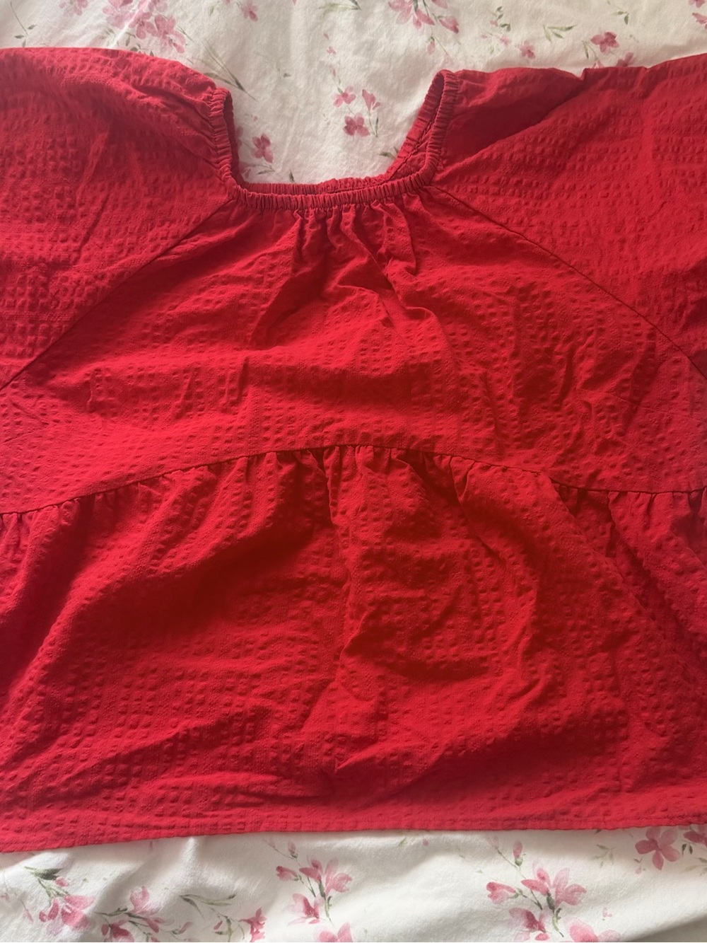 Old Navy Bright Red Textured Peasant Top